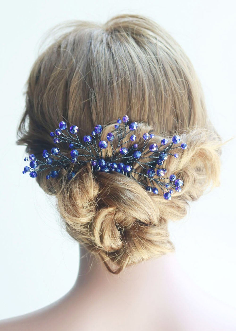 Missgrace Bridal Bridesmaid Wedding Blue Hair Comb Women Crystal Hair Clip Headpiece for Wedding Party and Special Occasions