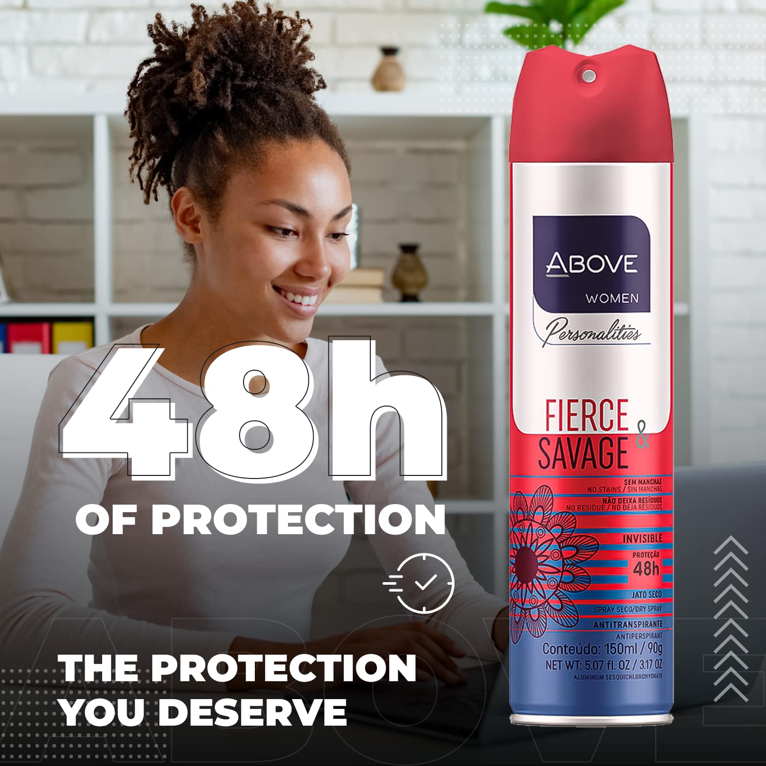 Above Spray Deodorant for Women (Fierce Savage) -48 Hour Deodorants & Antiperspirants Dry Spray- NO White Marks,- Cruelty Free, NO Alcohol, Triclosan- 3.17 oz - Pack of 4