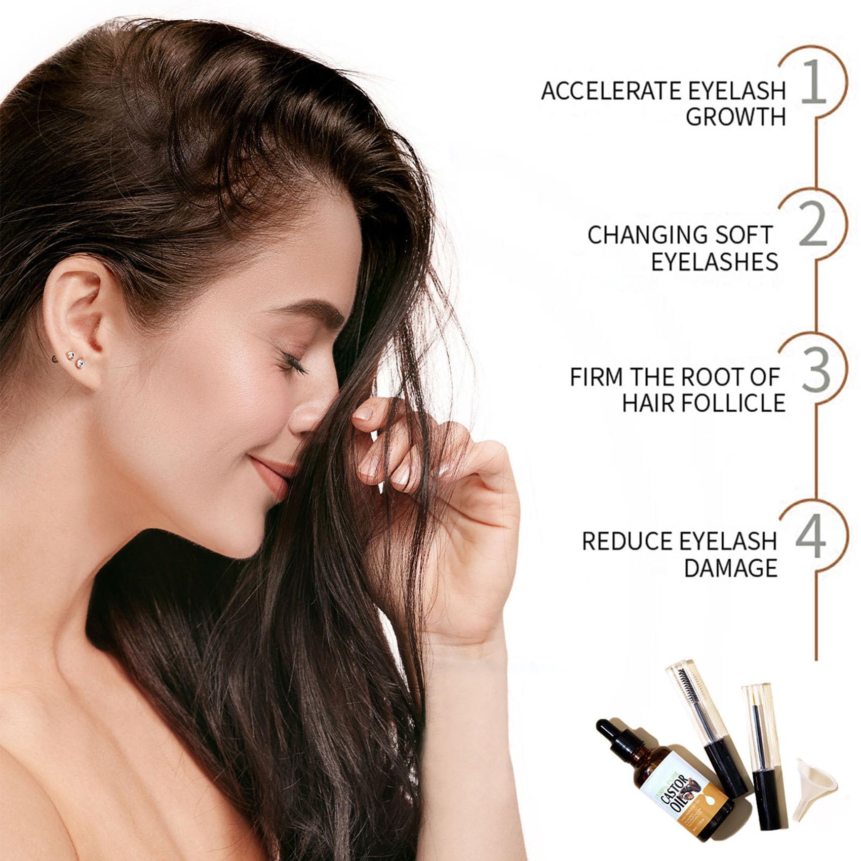 Castor Oil for Eyelashes and Eyebrows, Eyelash Castor Oil Growth Serum with Mascara Tubes to Grow Eyelashes Fast and Thicker, Cold Pressed Organic Castor Oil for Hair Face, Skin and Body Moisturizer