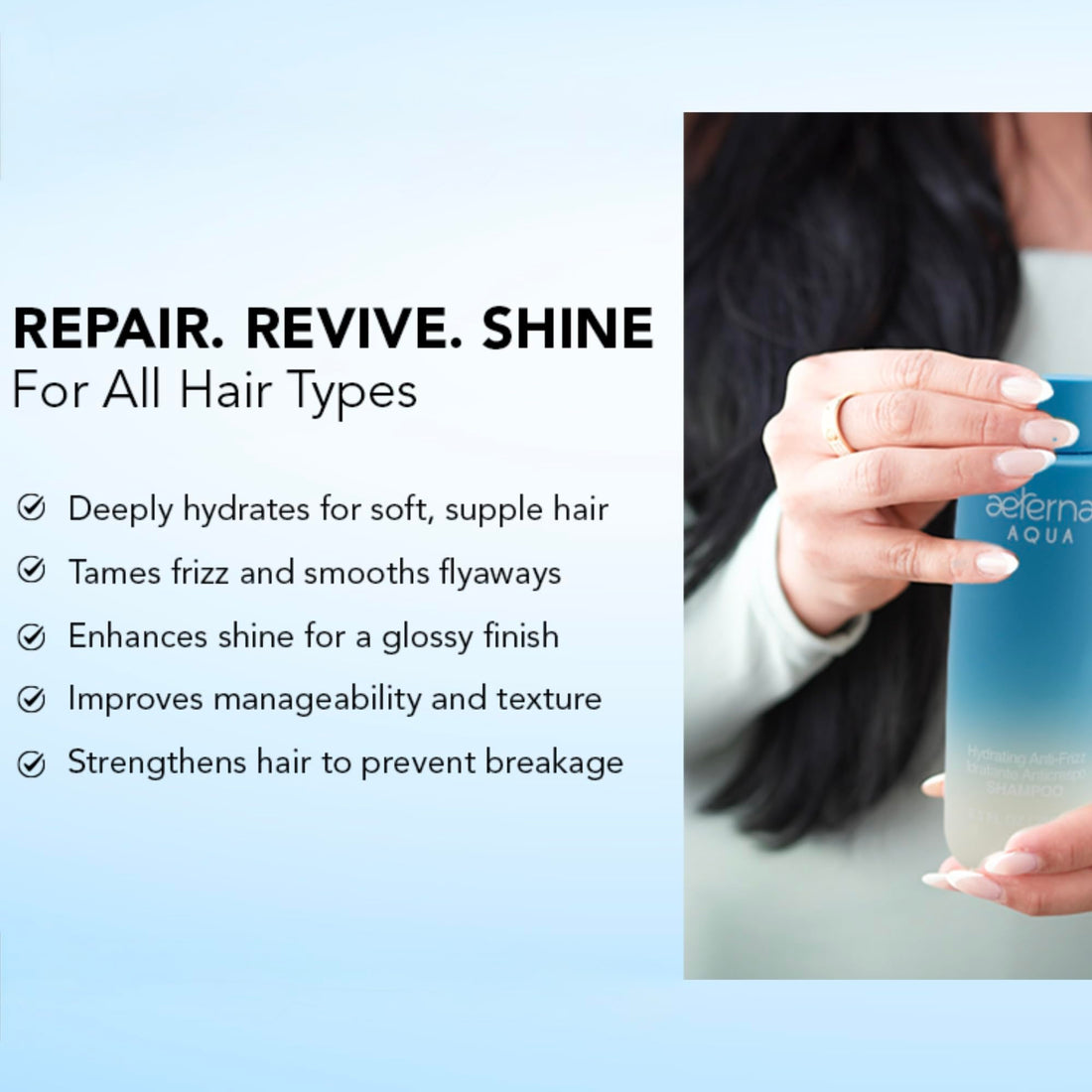 Aeterna AQUA Hydrating Anti-Frizz Shampoo – Color-Safe, Sulfate-Free – With Aloe Vera, Almond & Linseed Oil for Smooth, Strong & Healthy Hair – 250 ml