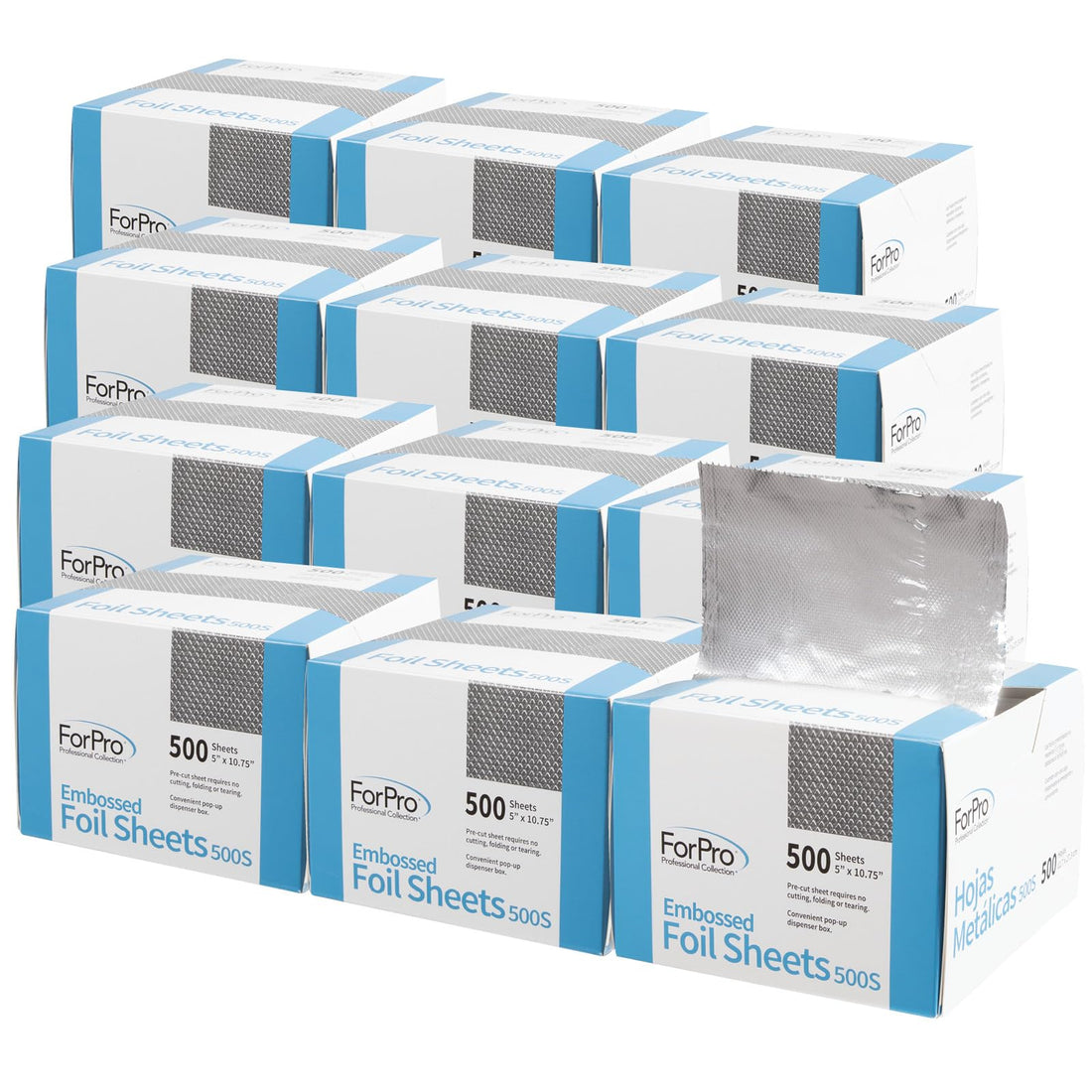 ForPro Embossed Foil Sheets 500S, Aluminum Foil, Pop-Up Dispenser, for Hair Color Application and Highlighting Services, Food Safe, 5ââ‚¬Â W x 10.75ââ‚¬Â L, 500 Count (Pack of 12)