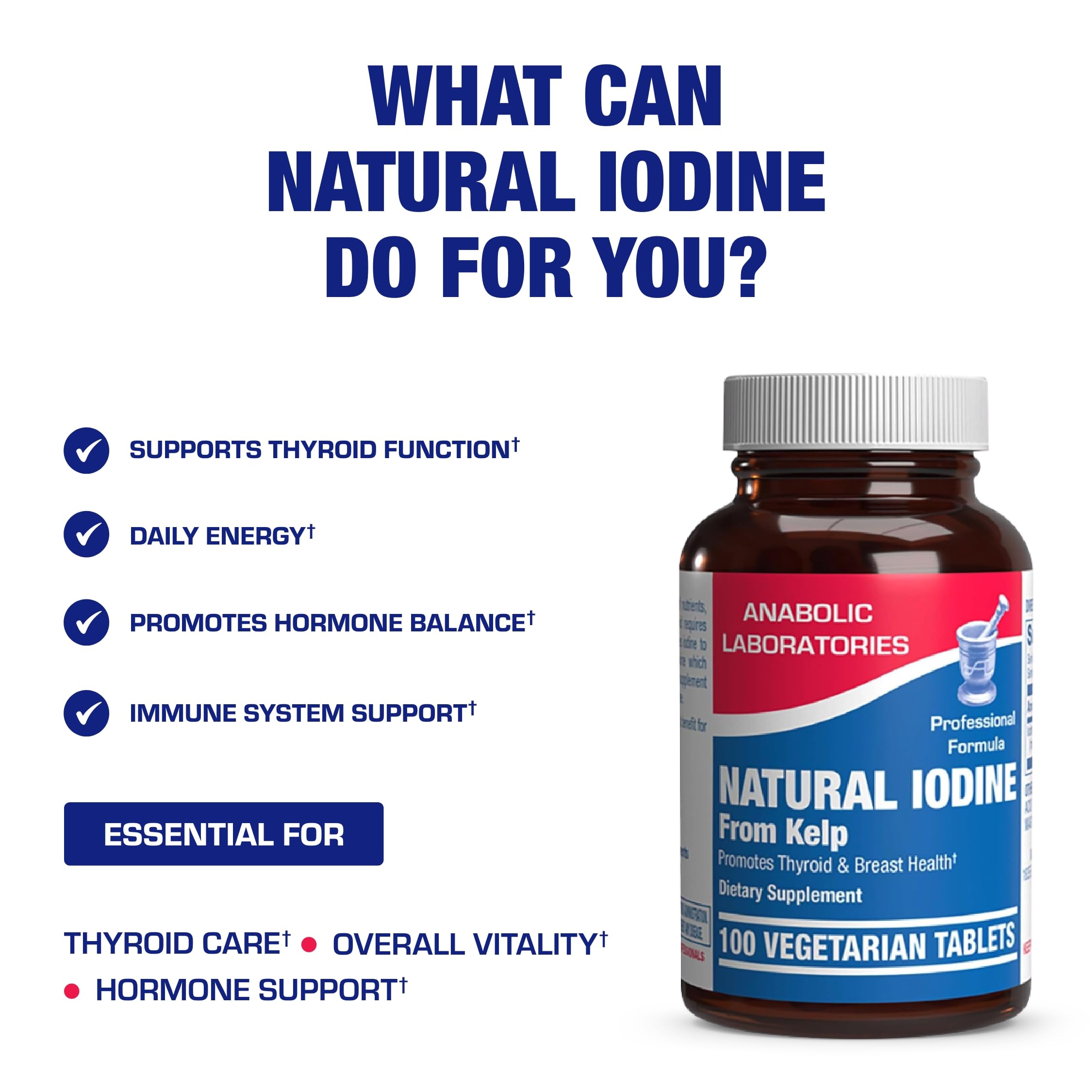 Sea Kelp Iodine Supplement - Clinical Grade Enhanced Iodine Supplement for Women and Men for Energy Metabolism and Thyroid Support - High Absorption Vegetarian Non-GMO Small Tablets (100 Servings)