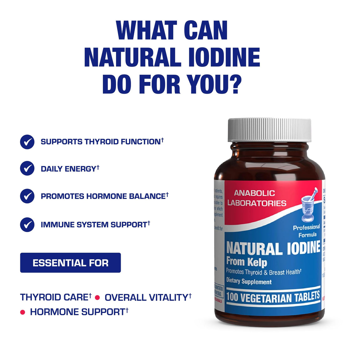 Sea Kelp Iodine Supplement - Clinical Grade Enhanced Iodine Supplement for Women and Men for Energy Metabolism and Thyroid Support - High Absorption Vegetarian Non-GMO Small Tablets (100 Servings)