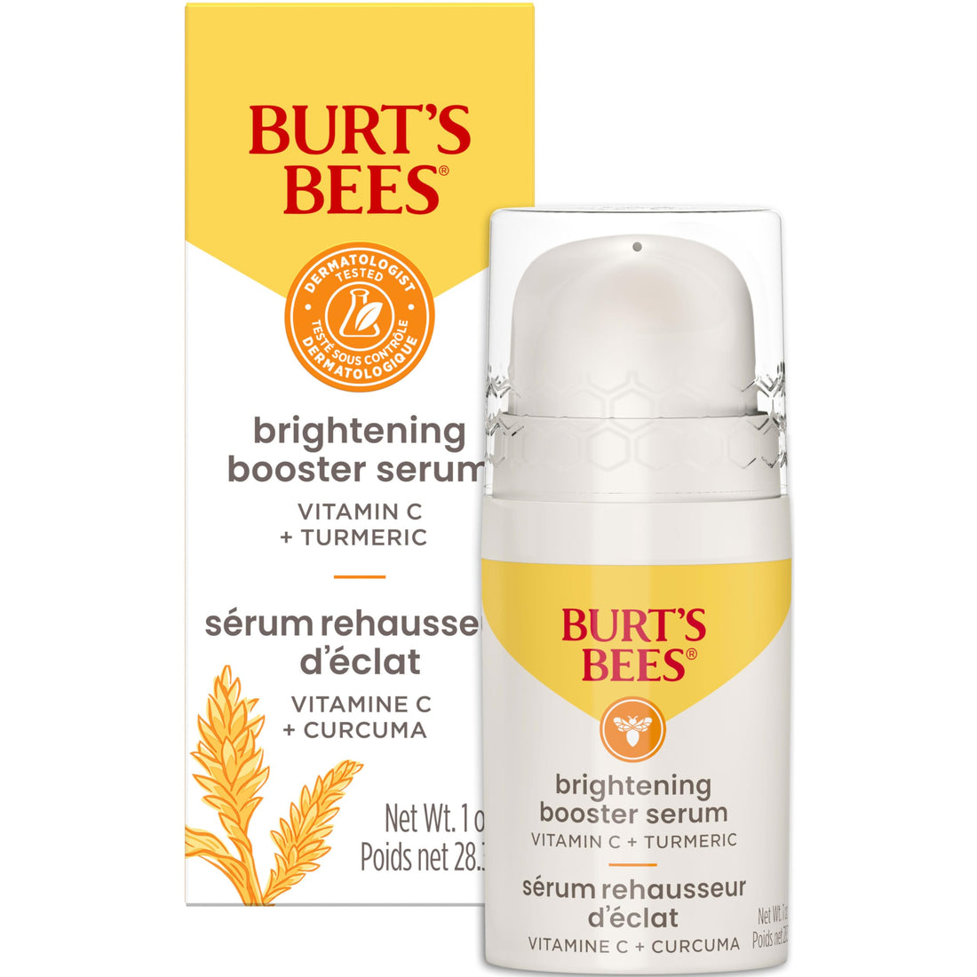 Burt's Bees Vitamin C Turmeric Face Serum, Brightens Skin & Visibly Reduces Dark Spots, Fine Lines & Wrinkles, Naturally Hydrating, Lightweight - Brightening Booster (1 oz)