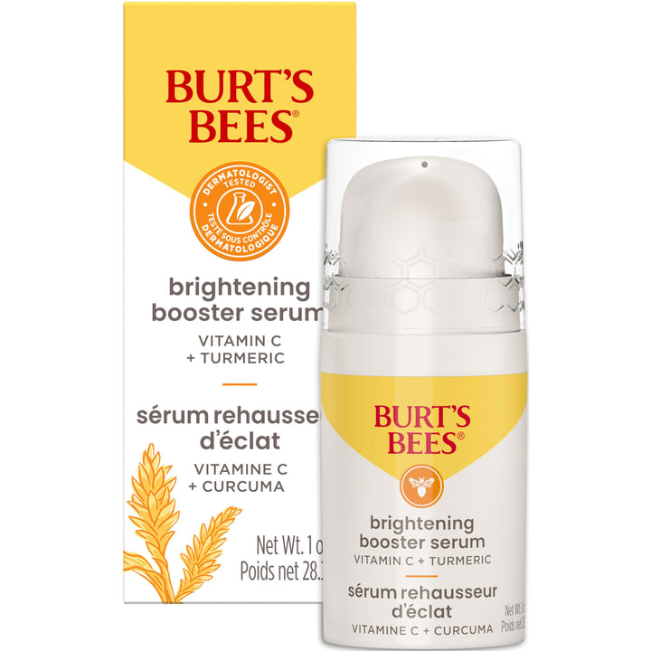 Burt's Bees Vitamin C Turmeric Face Serum, Brightens Skin & Visibly Reduces Dark Spots, Fine Lines & Wrinkles, Naturally Hydrating, Lightweight - Brightening Booster (1 oz)