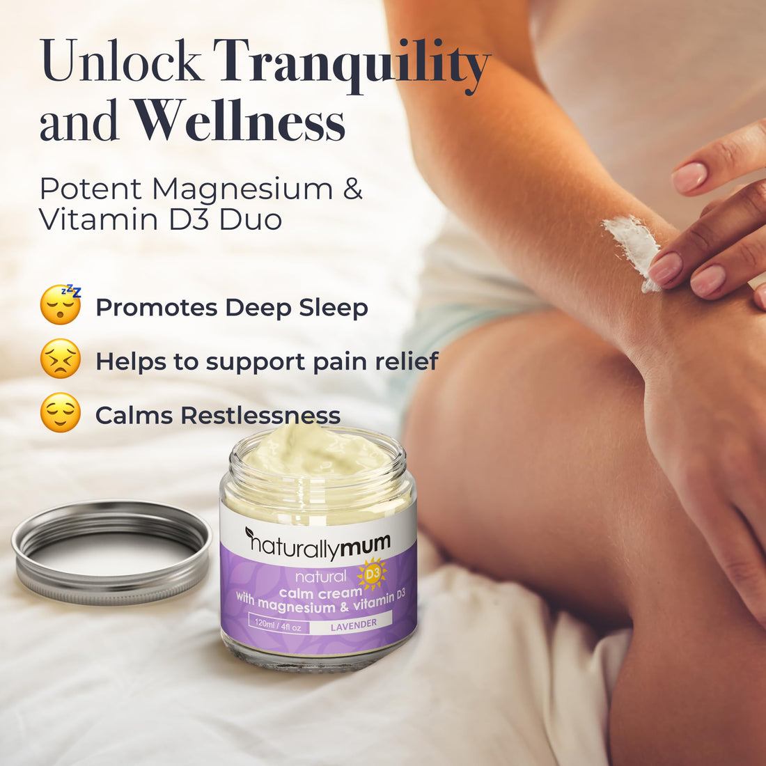 NaturallyMum - Magnesium Cream with Vitamin D3 [4 Fl Oz] - Magnesium and Vit D Lotion - Turmeric & Arnica Calm Cream - Magnesium and Vit D3 - Lavender