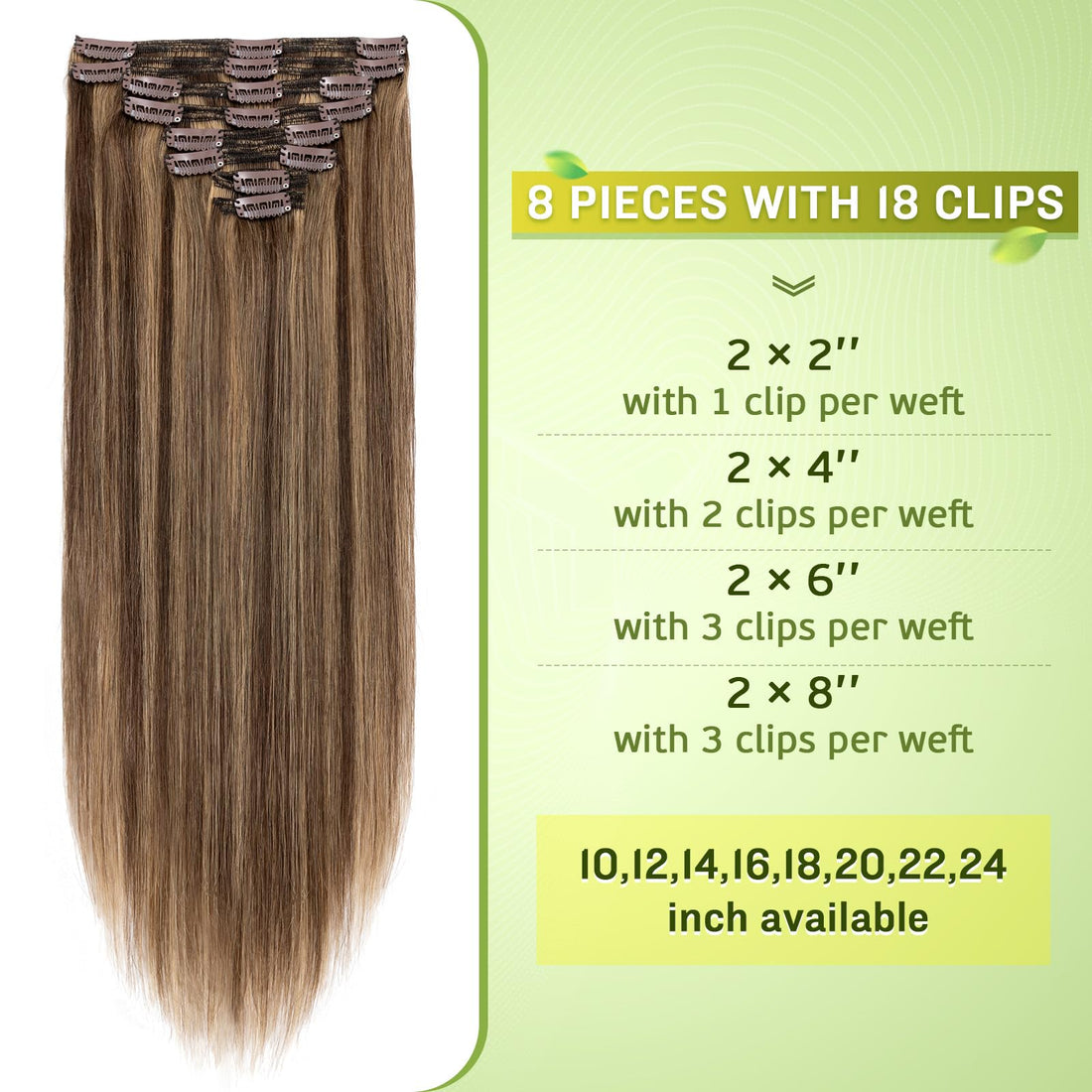 Double Weft 100% Remy Human Hair Clip in Extensions Highlight 14'-22' Grade 7A Quality Full Head Thick Long Soft Silky Straight 8pcs 18clips (16 / 16 inch 130g ,#4/27 Medium brown / Dark Blonde)