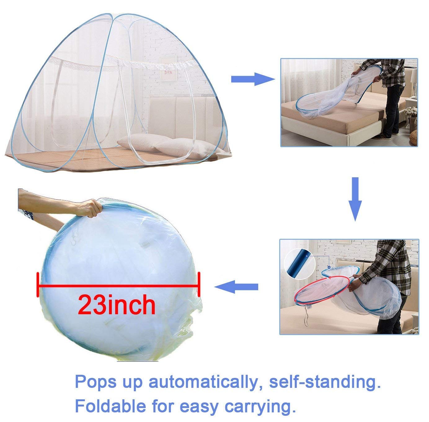 NICE PURCHASE New Portable Folding Mosquito Net Tent Freestand Bed 1 or 2 Openings (1.5m)