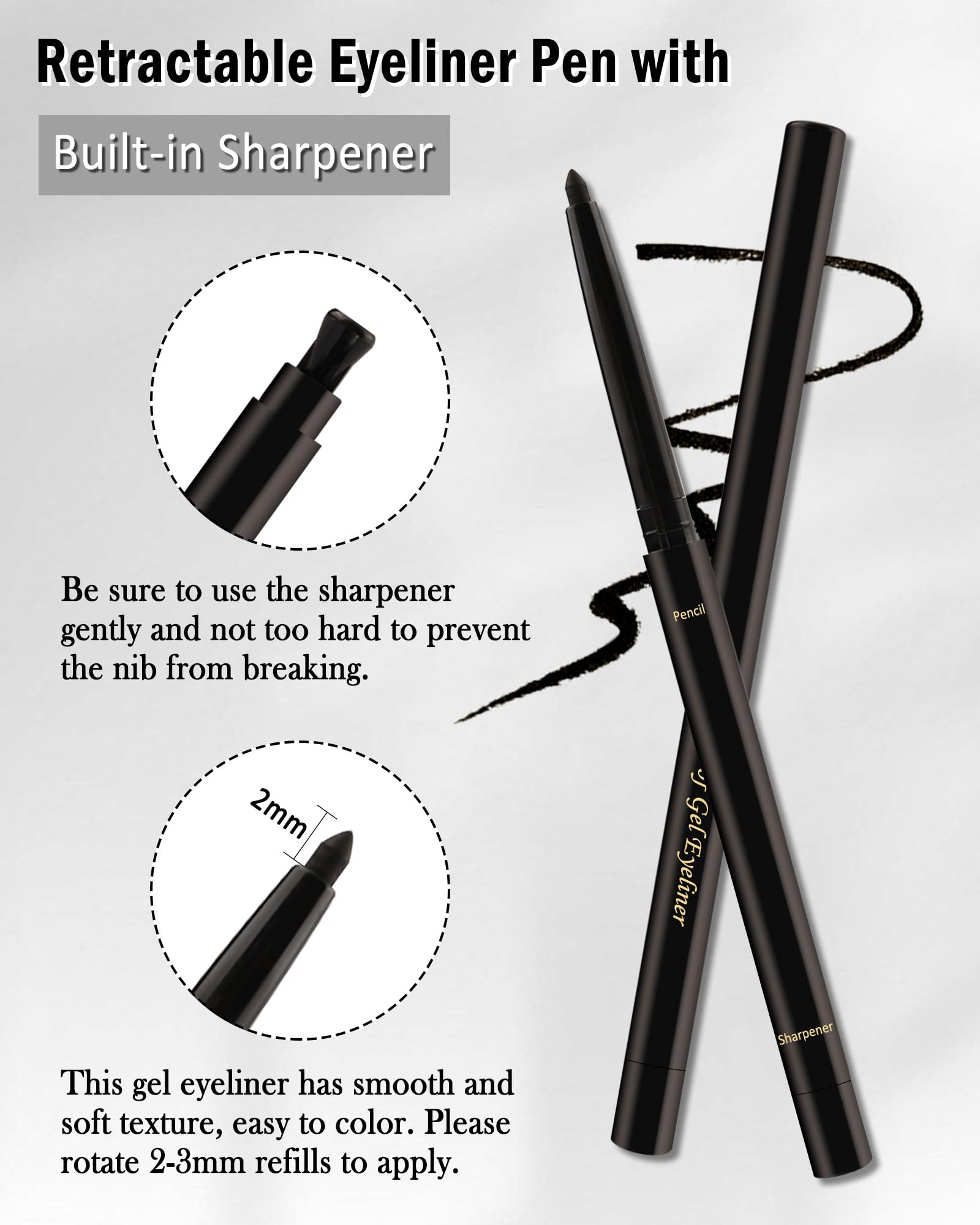 Nude Waterline Eyeliner Pencil, Cream Gel Eyeliner Waterline Waterproof Smudge-Proof Long-Wearing, Intense Color, Retractable Eye Liner Brightener Pen, Smooth Eye Makeup for women, Built-in Sharpener