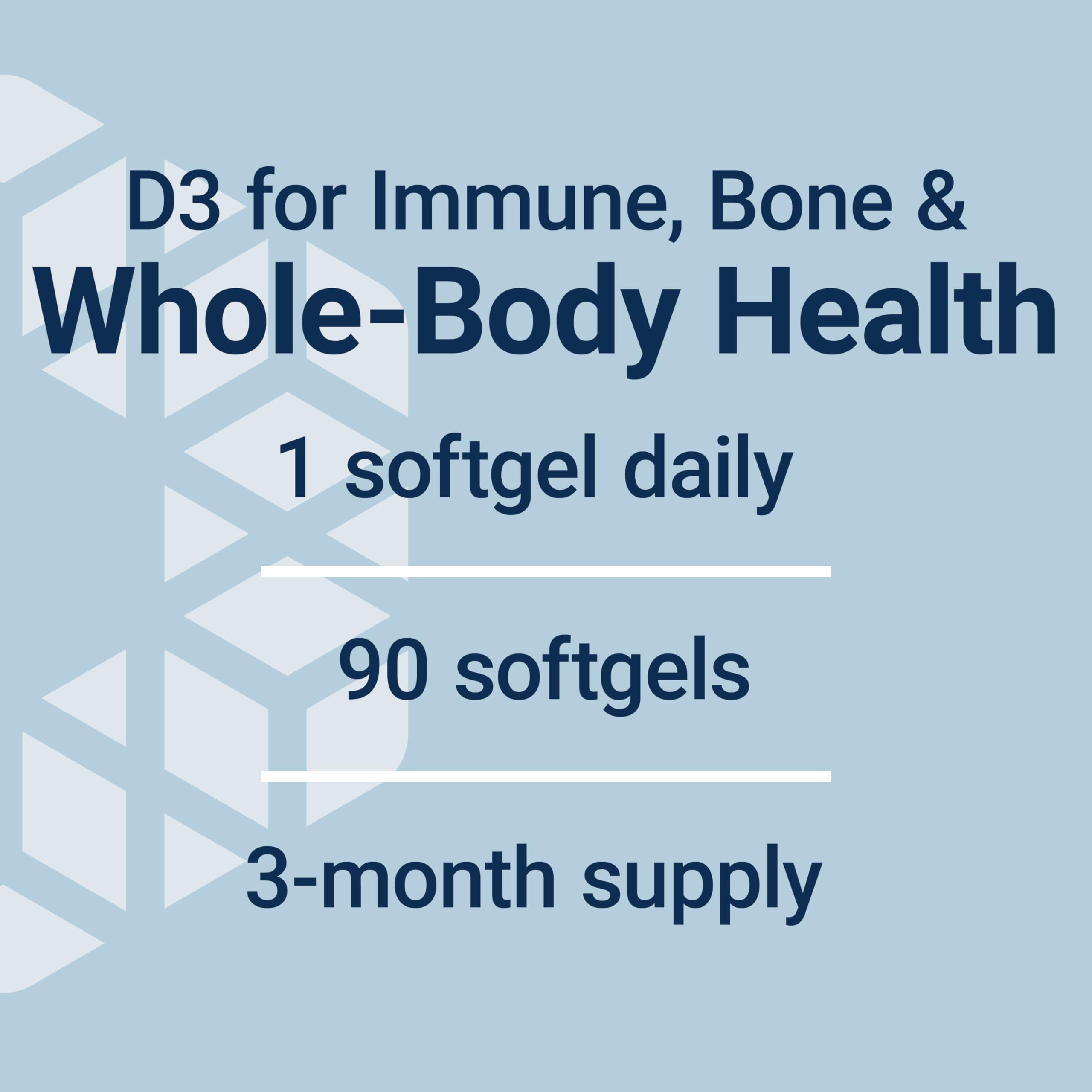 Life Extension Vitamin D3 25 mcg (1000 IU), Immune System Support, Bone Health, Whole-Body Health, Value Size, Gluten-Free, Non-GMO, 90 softgels