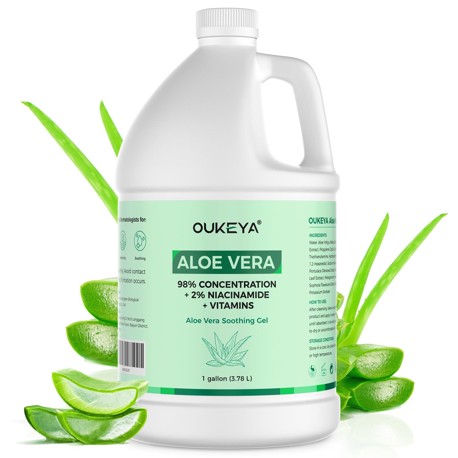 OUKEYA 1 Gallon, Aloe Vera Gel – Soothing, Hydrating, and Nourishing for Face & Body | 98% Natural Aloe Vera, Pure & Organic for After Sunburn Relief, Skincare & Hair Hydration, Calming Moisturizing
