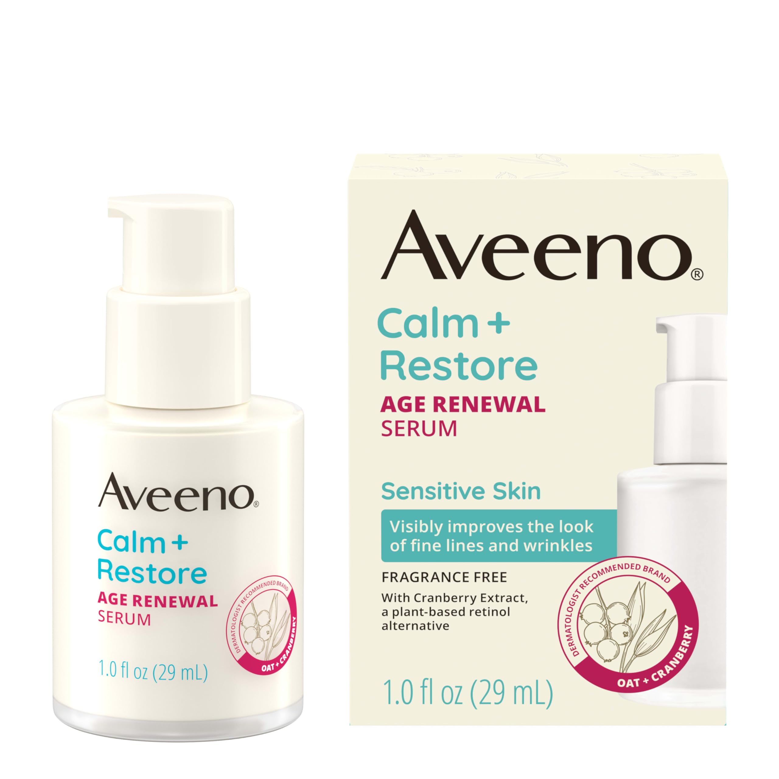 Aveeno Calm + Restore Age Renewal Anti-Aging Eye Gel, Under Eye Cream with Nourishing Oat & Cranberry Extract Visibly Improves the Look of Wrinkles & Crow's Feet, Fragrance Free, 0.5 oz