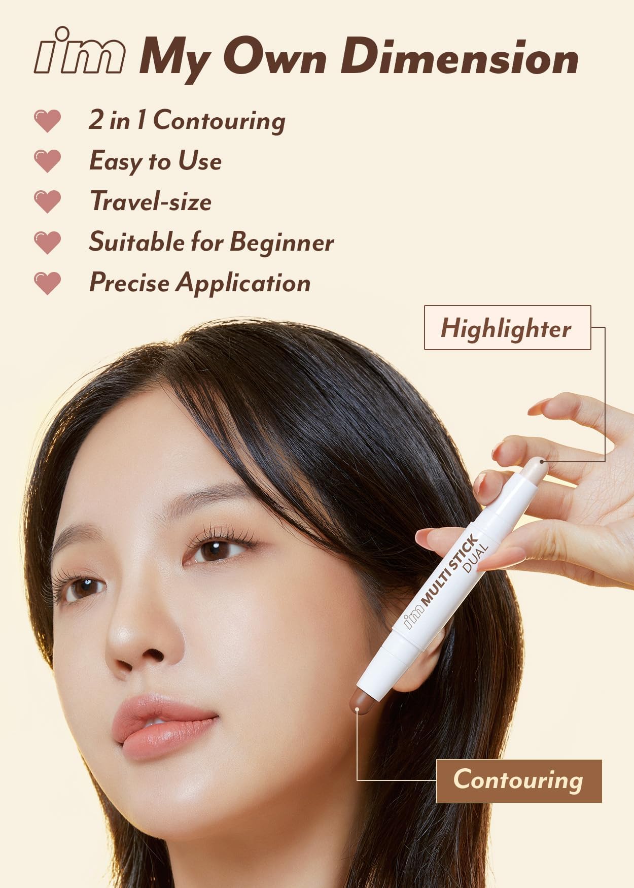 I'M MEME I'm Multi Stick Dual | Two Shade Shading and Highlighting Matte Finish | Suitable for Beginners Portable Size | 002 Cool Contouring