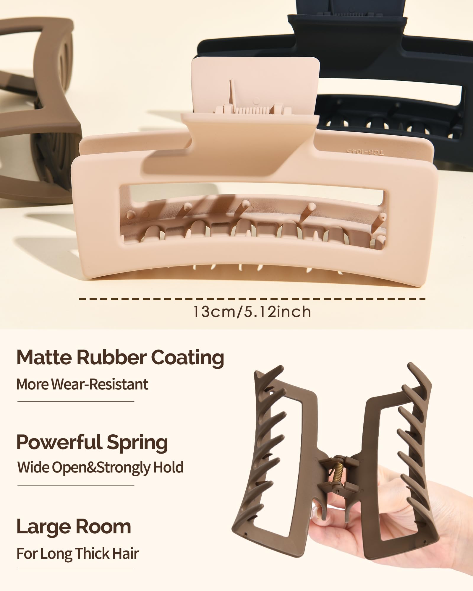 Yanibest 3 Pack Hair Clips for Women 5.1 Inch Large Claw Clips for Women Thick Curly Hair, Big Matte Banana Strong Hold Jaw Clips