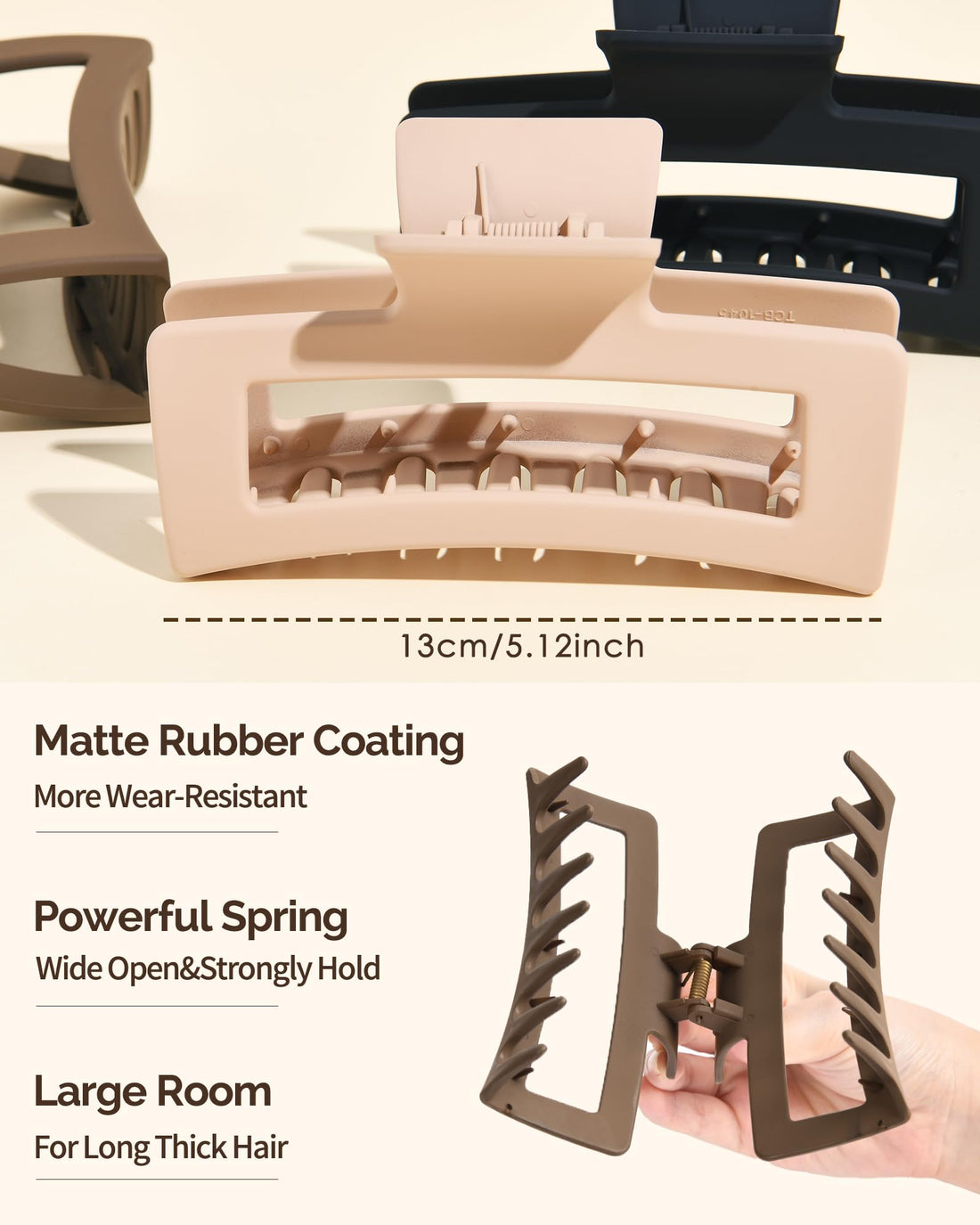 Yanibest 3 Pack Hair Clips for Women 5.1 Inch Large Claw Clips for Women Thick Curly Hair, Big Matte Banana Strong Hold Jaw Clips