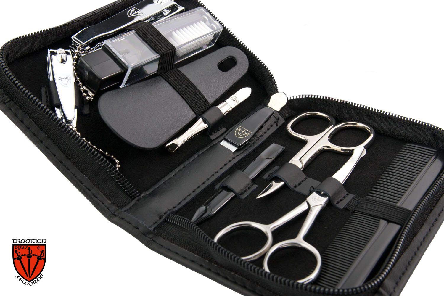 THREE SWORDS | Exclusive 10-Piece MANICURE - PEDICURE - GROOMING - NAIL CARE set / kit / case | basic-standard quality (001672)