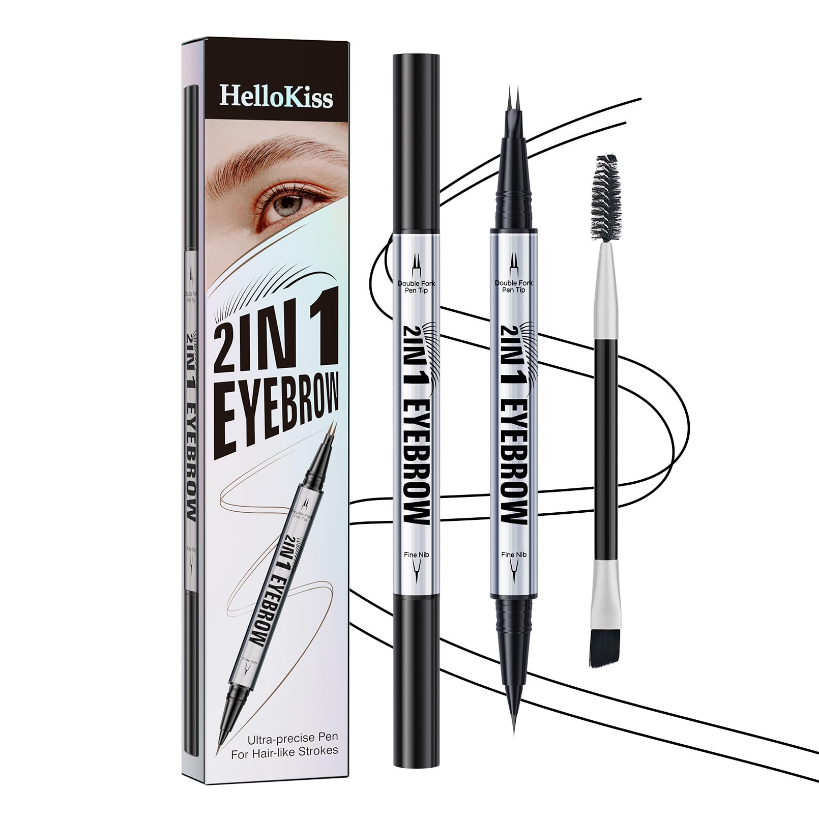 Microblading Eyebrow Pen, 2 Tip Precise Microblade Eyebrow Pencil That Looks Like Hair, Waterproof Natural Eye Brow Pencils for Women, Non Dry Out and Last All Day (Black)