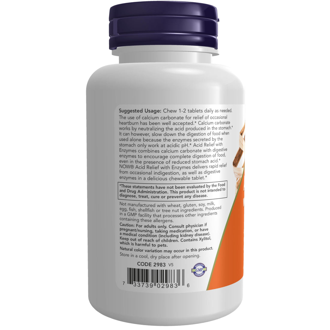 NOW Foods Supplements, Acid Relief with Enzymes, Xylitol Sweetened, Digestive Health*, 60 Chewables