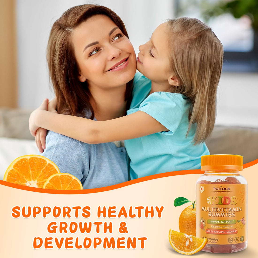 POLLOCK Bear Kids Omega-3 & Multivitamin Gummies, with Vitamin A, B5, B6, B12, C, D3, and E, Immune Support & Bone Health, Mixed Fruit Flavor, 4 Gummies per Serving, 60 Count