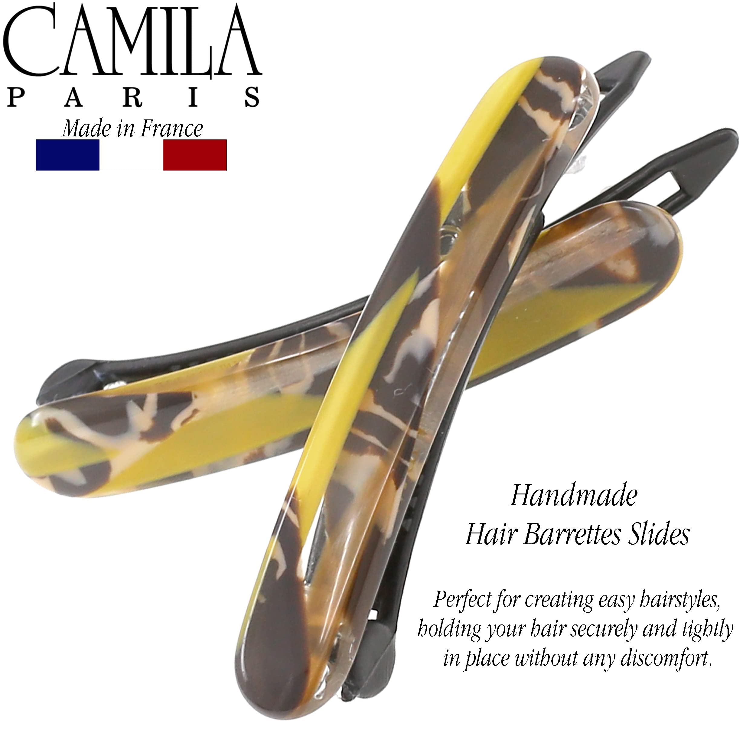 Camila Paris CP3378 French Hair Slides Clips for Women, Handmade, Girls Side Slide-in Barrette Clip, Hair Accessories for Women. Strong Hold No Slip Grip Fashion Durable and Styling, Made in France
