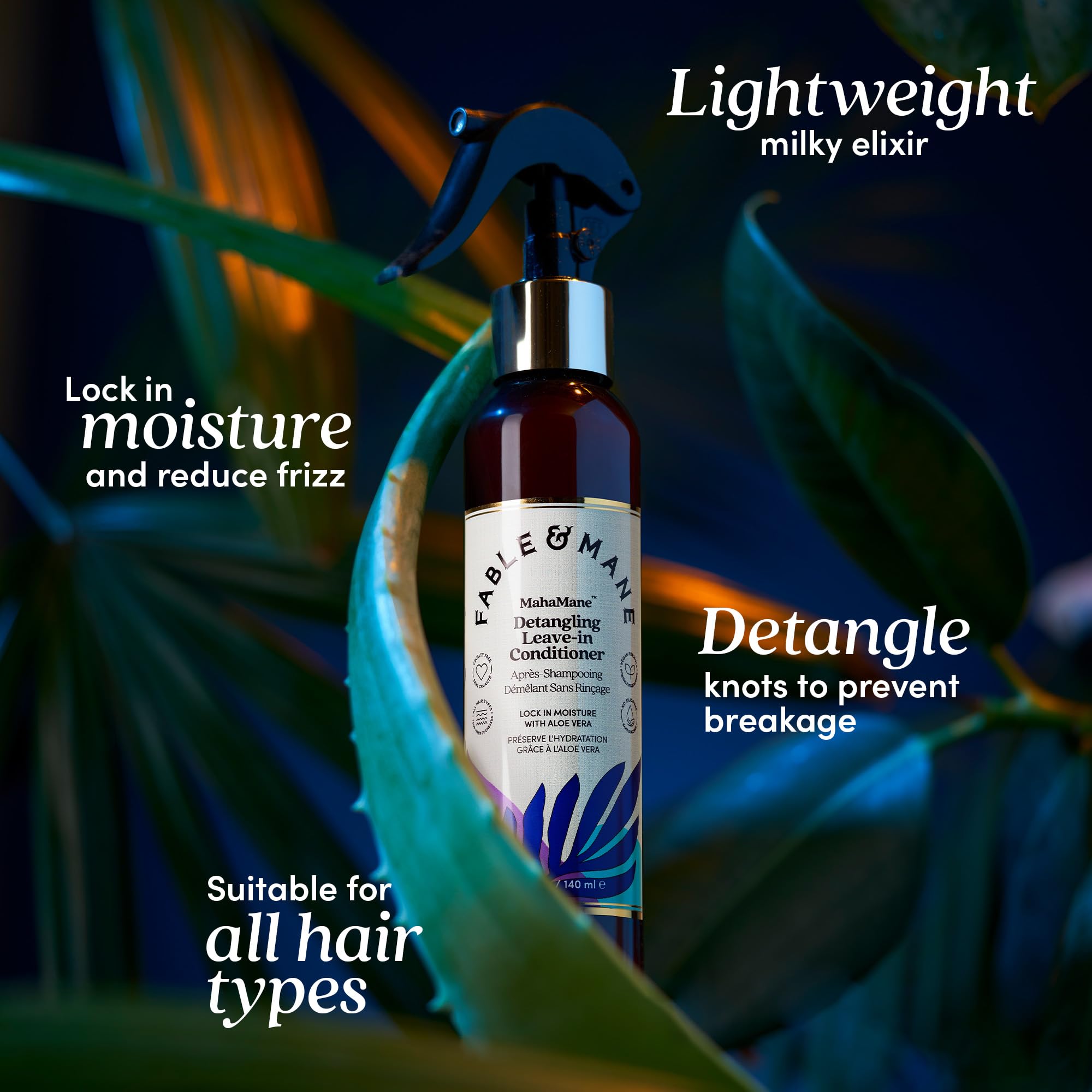 Fable & Mane Leave In Conditioner, 4.7 Fl Oz - Maha Mane Detangler Spray, Silicone-Free Leave In Conditioner for Dry Damaged Hair, Heat Protectant for Hair