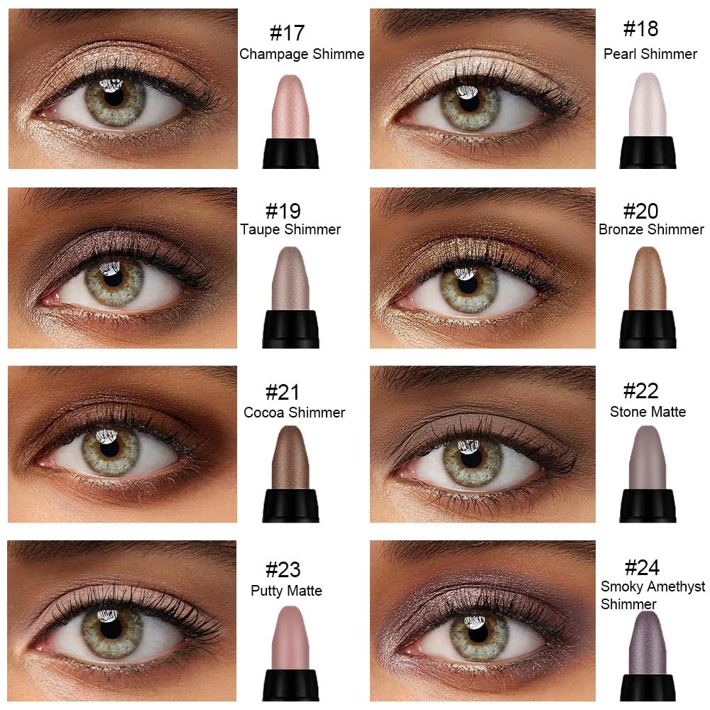 Kaely 8Pcs Cream Eyeshadow Stick Set for Older Women, Champagne Pearl Taupe Bronze Cocoa Stone Putty Smoky Amethyst, Matte Shimmer Eyeliner Pencil Eye Shadow Sticks Palette Makeup, sombras para ojos