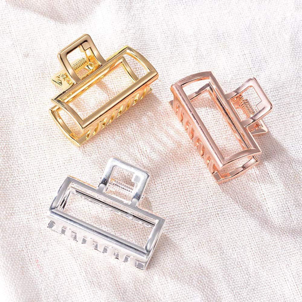 VinBee Small Claw Clips - 3 PACK, Strong Grip Hair Clips for Women, Small Metal Claw Hair Clips for Thick Hair, 1.1 * 1.57 inches (Silver + Gold + Rose Gold)