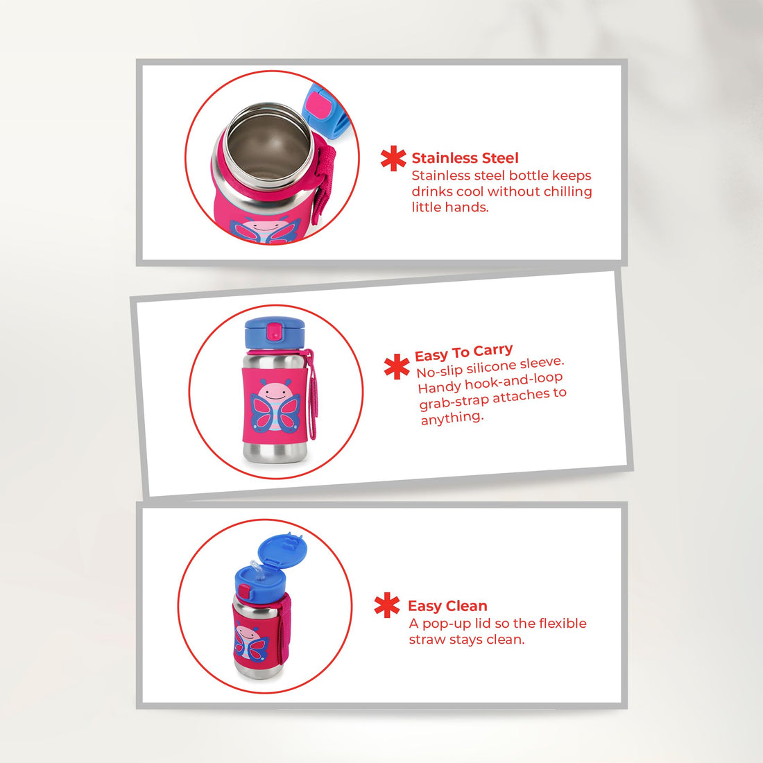 Skip Hop Toddler Sippy Cup with Straw, Zoo Stainless Steel Straw Bottle, Butterfly