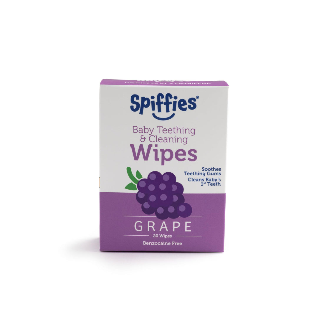 Spiffies Baby Teeth Wipes - Grape Flavor, Xylitol-Enriched Baby Gum Cleaner & Dental Wipes for Teething Relief and Teeth Cleaning - Safe for Infants & Toddlers, 20 Count (Pack of 6)