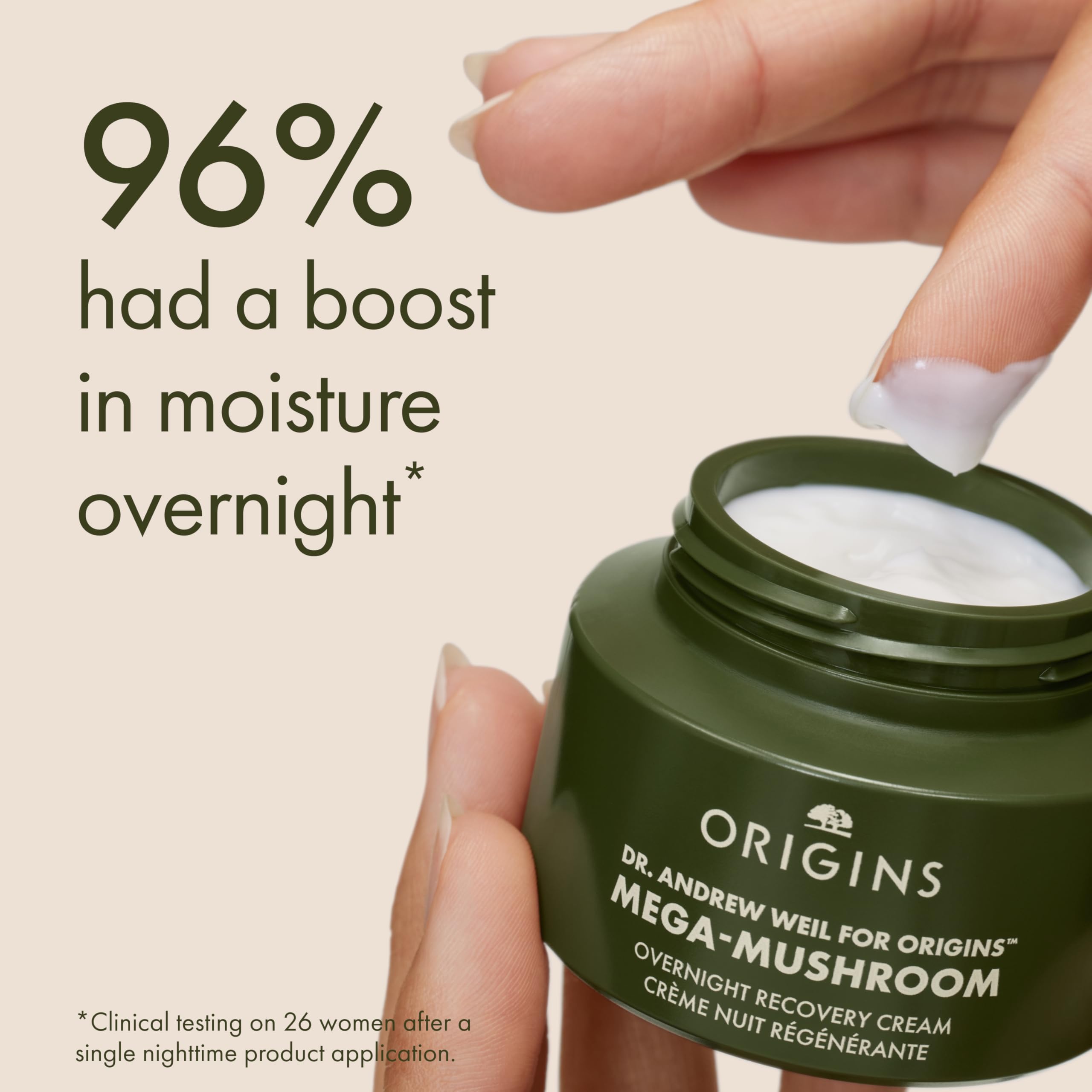 Origins Mega-Mushroom Overnight Recovery Skin Barrier Cream | For Deep Overnight Hydration & Reduced Visible Redness | With Reishi Mushroom, Fermented Chaga Mushroom & Evening Primrose, 1.7 Fl Oz