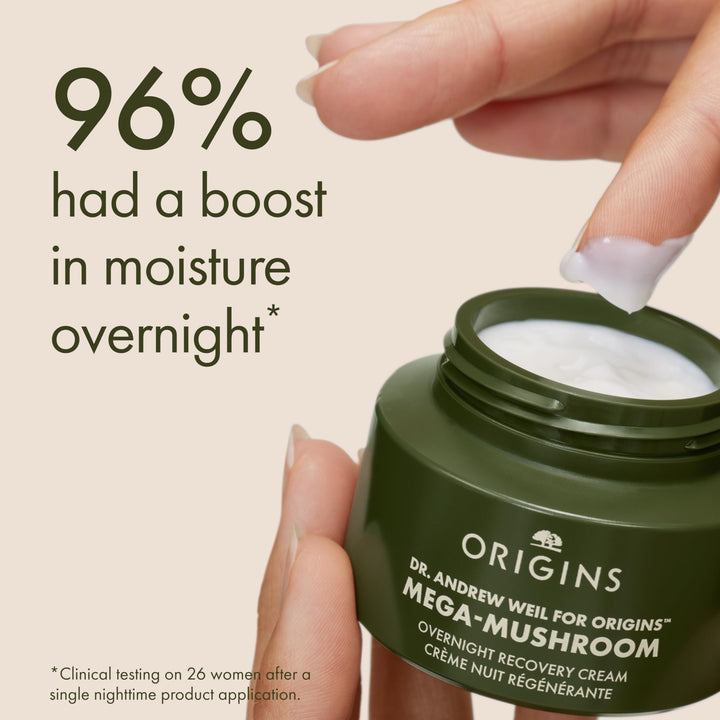 Origins Mega-Mushroom Overnight Recovery Skin Barrier Cream | For Deep Overnight Hydration & Reduced Visible Redness | With Reishi Mushroom, Fermented Chaga Mushroom & Evening Primrose, 1.7 Fl Oz