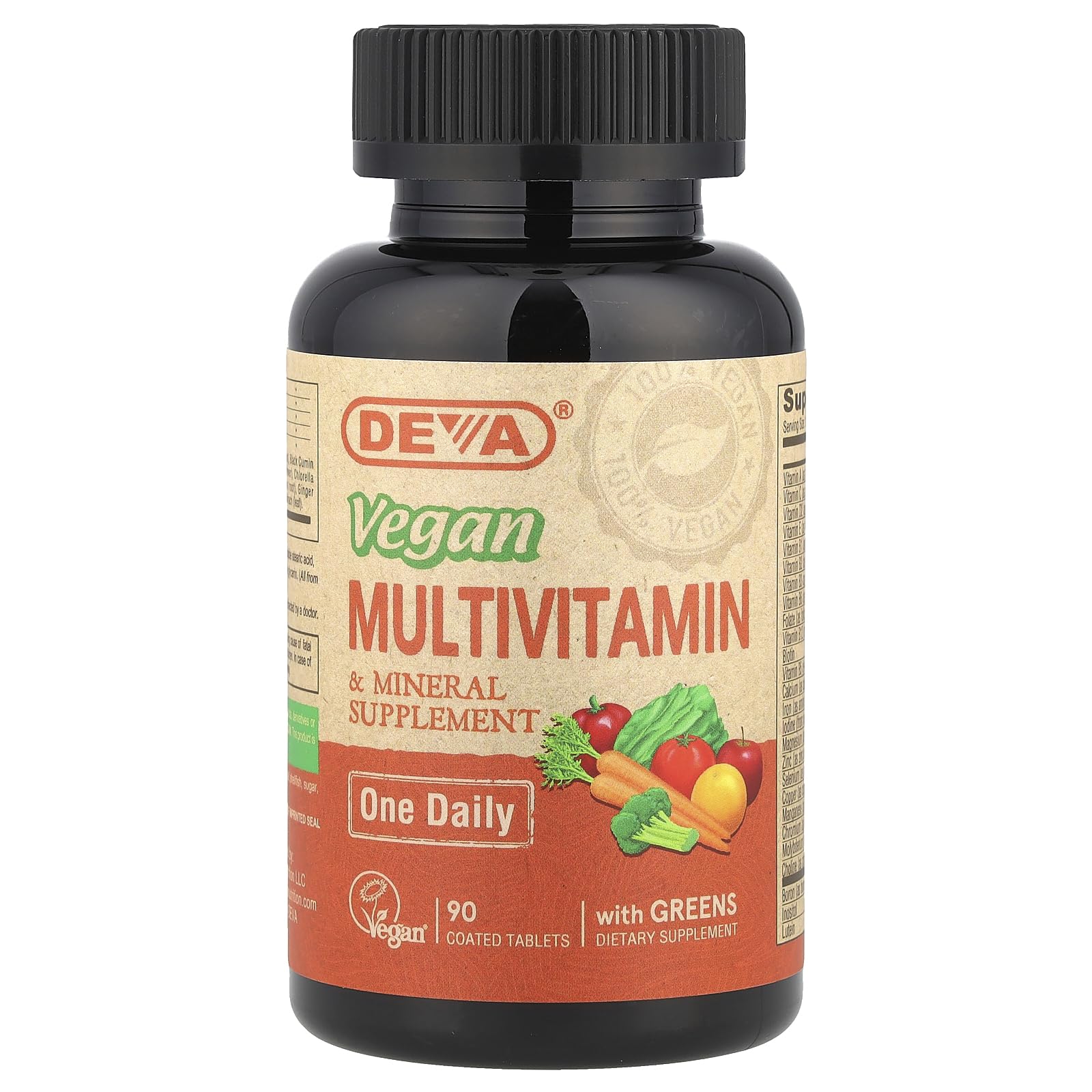 DEVA Tiny Tablets Vegan Multivitamins for Women & Men, Multivitamin with Iron, Mineral Supplement, Vitamin C, Vitamin B Complex, Vitamin B12, Vitamin E, Zinc, Gluten Free, 90 Tablets