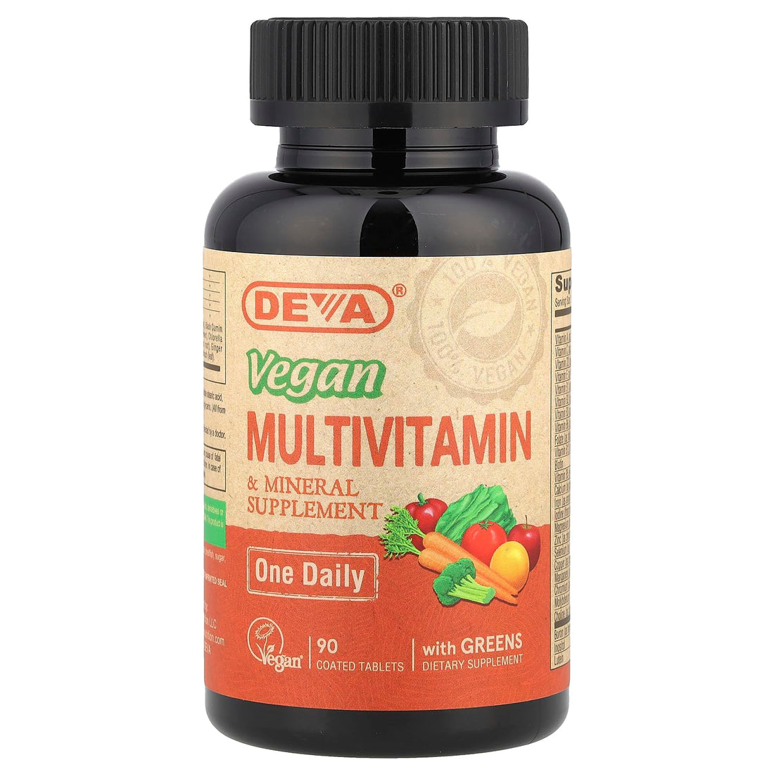 DEVA Tiny Tablets Vegan Multivitamins for Women & Men, Multivitamin with Iron, Mineral Supplement, Vitamin C, Vitamin B Complex, Vitamin B12, Vitamin E, Zinc, Gluten Free, 90 Tablets