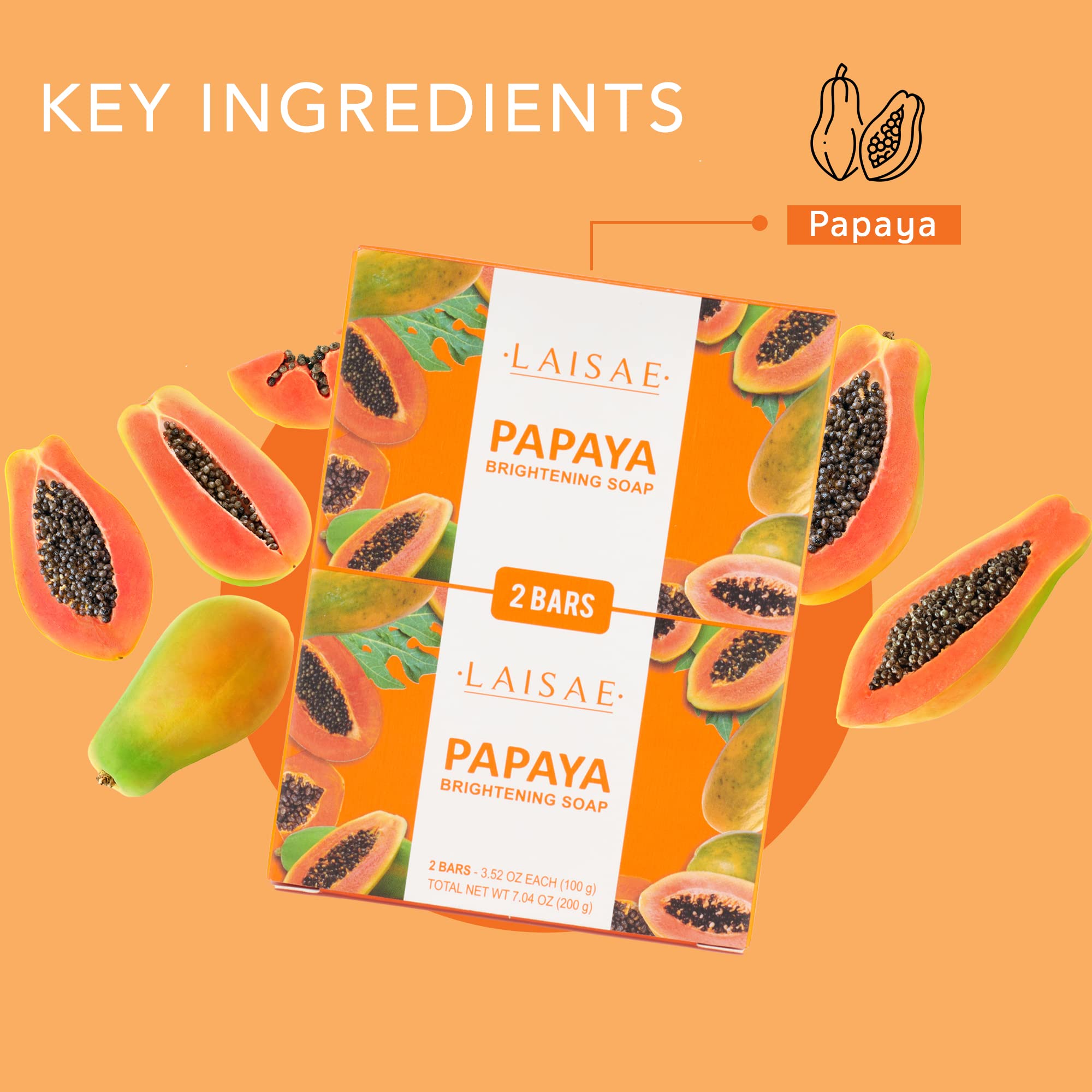 Papaya Whitening Soap - For Natural Skin Lightener - Help Exfoliates & Cleanses Body-Facial - Eliminates Acne Scars, Age Spots, Discoloration & Fine Lines - Suitable For All Skin Types