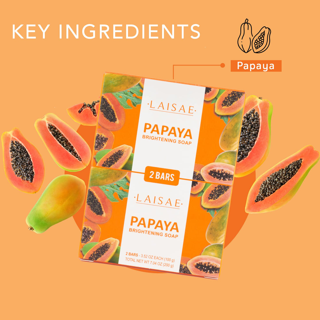 Papaya Whitening Soap - For Natural Skin Lightener - Help Exfoliates & Cleanses Body-Facial - Eliminates Acne Scars, Age Spots, Discoloration & Fine Lines - Suitable For All Skin Types