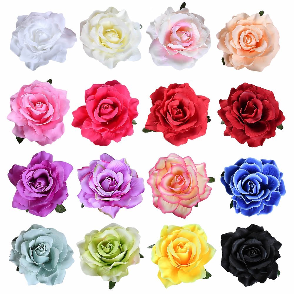 16Pcs S1: Insowni 16 Pack Big Rose Flower Hair Clips Brooch Pins Accessories For Women Girl Bridal (16Pcs S1)