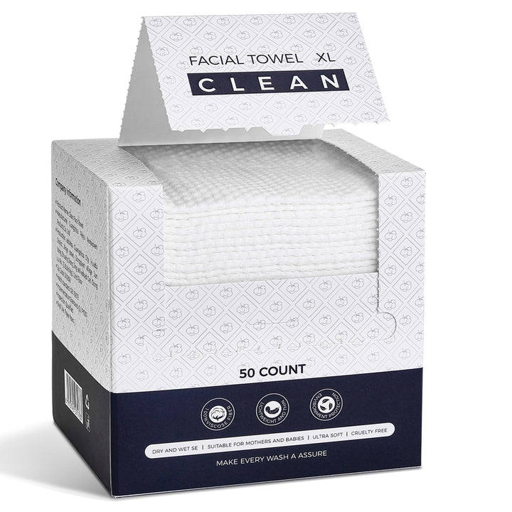 Disposable Face Towels, Viscose Biodegradable Large Dry Wipes, Super Soft & Thick Face Cleansing Towels, Daily Facial Tissues for Sensitive Skin, Makeup Removing,Facial Clean,Nursing,Travel (50 Count)