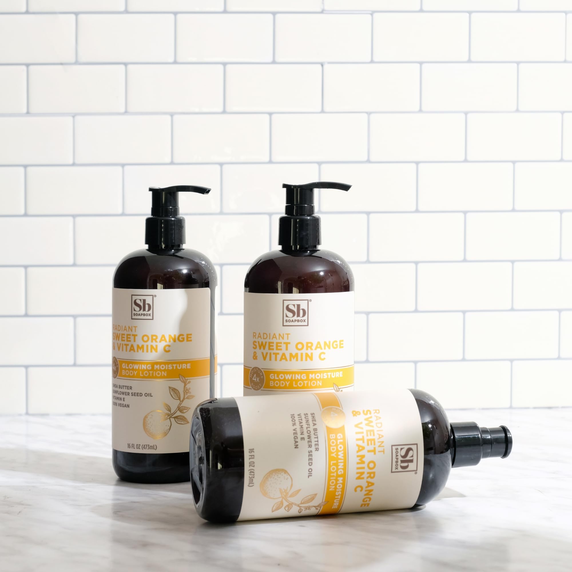 Soapbox Moisturizing Body Lotion, Sweet Orange & Vitamin C with Sunflower Oil and Shea Butter, Pack of 3 Hand Lotion Bottles, Vegan Skin Care Products, Moisturizer for Dry Skin, 3 Pack, 16oz each