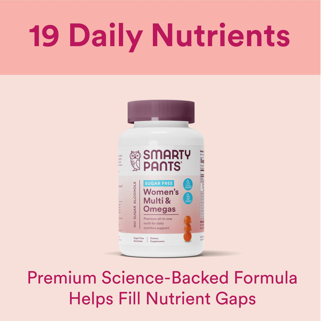 SmartyPants Women's Multivitamin Gummies, Sugar Free: Biotin, Methylfolate, Omega 3 (ALA), Vitamin D3, C, Vitamin B12, B6, A, K & Zinc, Inositol, Gluten Free, 60 Count (20 Day Supply)