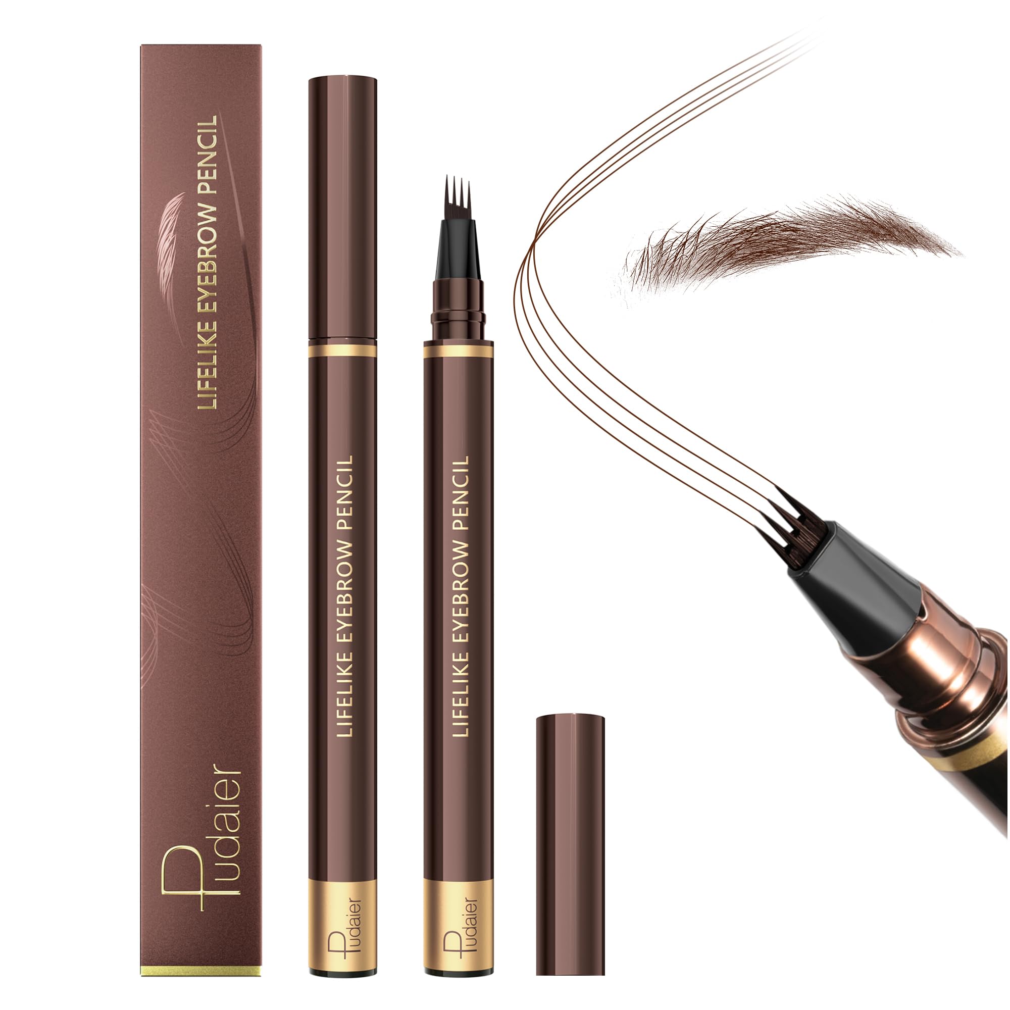 Espoce 2 Pack Eyebrow Pen, Waterproof Microblading Eyebrow Pencil, 4 Tip Precise Eye Brow Makeup Pen for Women to Effortlessly Create Hair Like Natural Brows, Non Dry Out and Last All Day (Dark Brown)