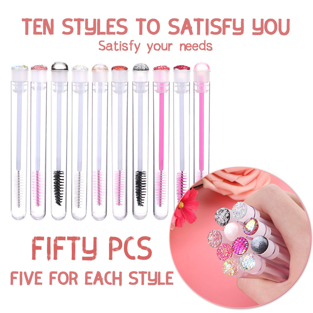 Dming 50pcs Eyelash brush Lash Wand Makeup tool Eyelash Extension supplies Cleaning brush Diamond Mascara star white