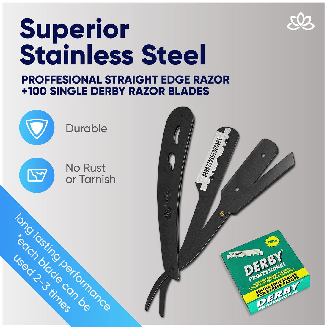 Equinox Professional Straight Edge Shaving Razor - Matte Black