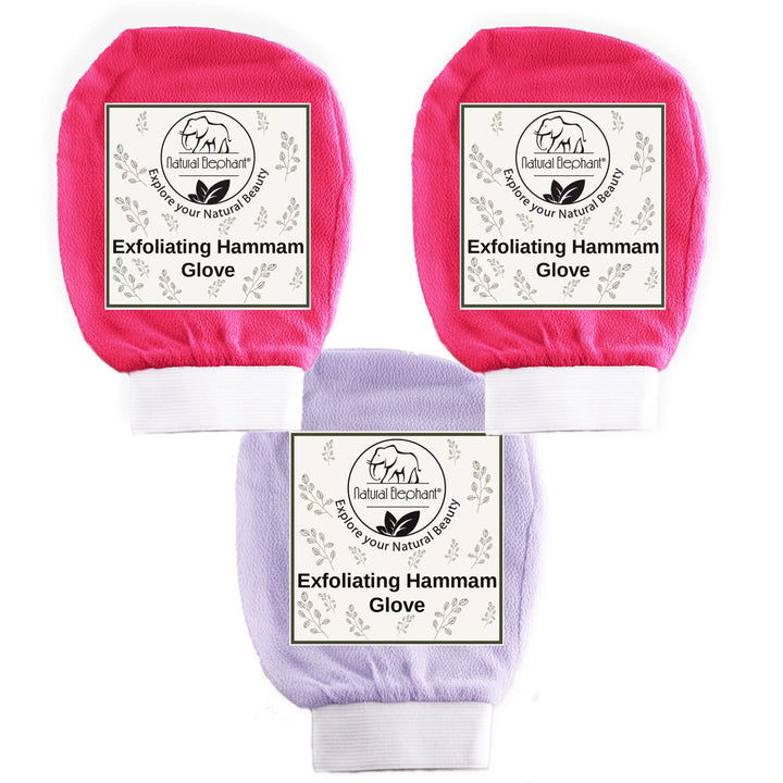 Natural Elephant Exfoliating Hammam Glove (2 Pink and 1 Purple (Pack of 3))
