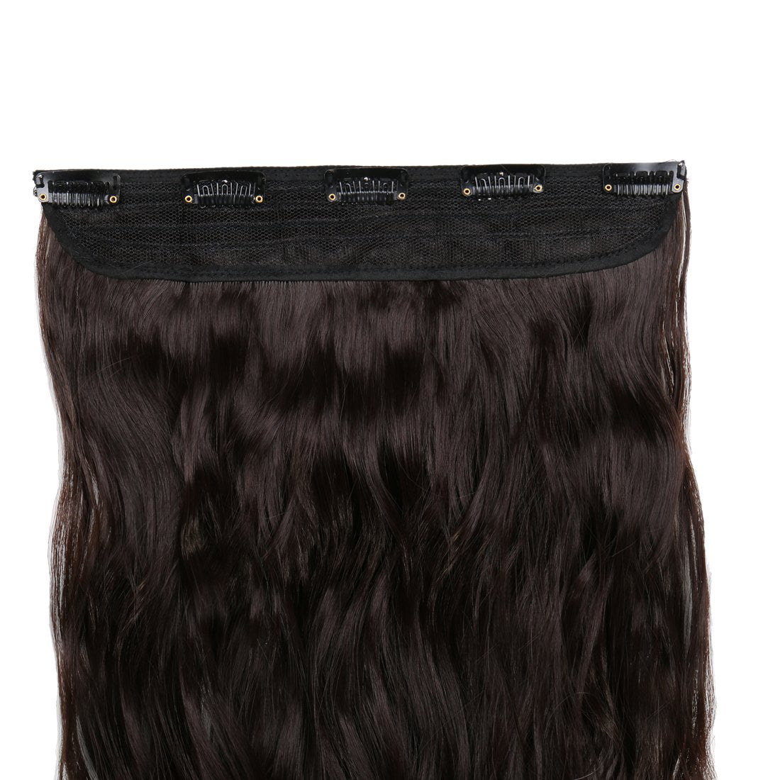 Clip in / on Hair Extension 5 Clips One Piece Full Head Hairpiece Synthetic Heat-Resistant Hair For Party/Halloween For Women Girls Teen (27curly, dark brown)