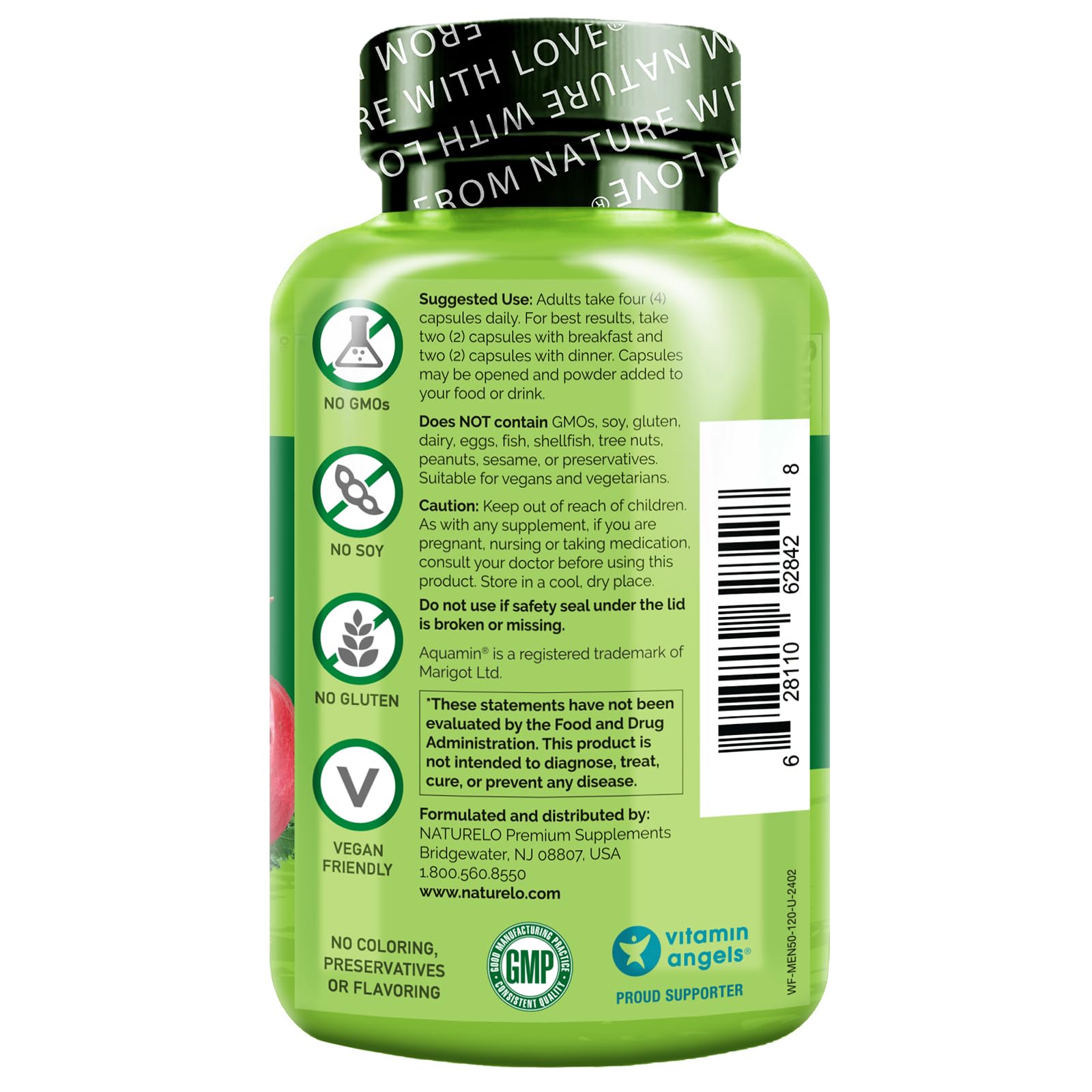 NATURELO Whole Food Multivitamin for Men 50+ - with Vitamins, Minerals, Organic Herbal Extracts - Vegan Vegetarian - for Energy, Brain, Heart and Eye Health - 120 Capsules