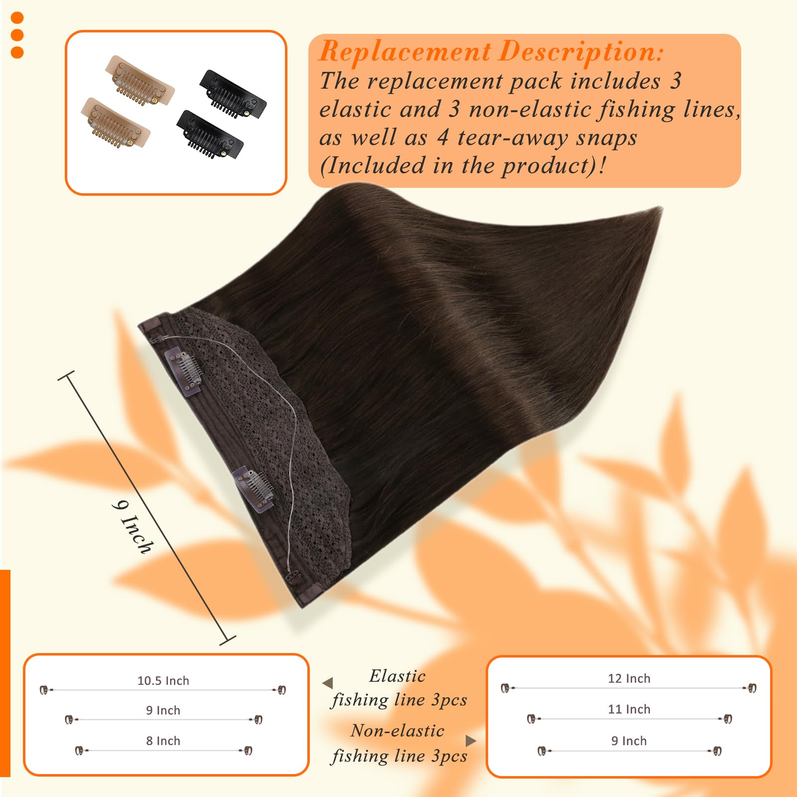 Fshine Wire Hair Extensions Darkest Brown 18 Inch Hidden Hair Extensions Crown Human Hair One Piece Clip in Real Hair Extensions for Thin Hair 80 Gram Invisible Fish Line Hair Extensions