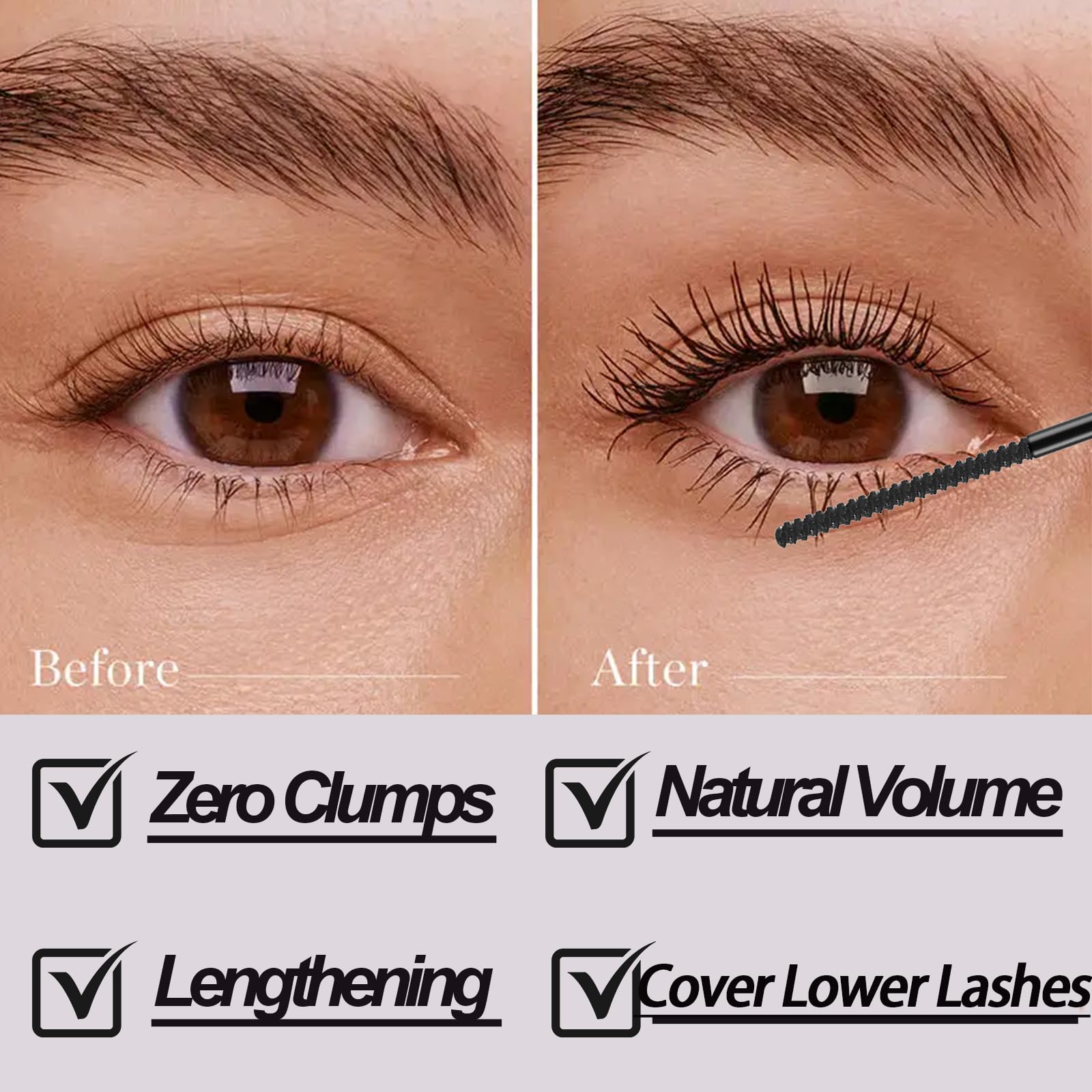Black Mascara for Fine Short Lash & Older Women & Mulit-layered Lashes, Ultimate Length Volumizing Lower Bottom Lashes Mascara, Ultra-Precise Slim Adjustable Brush to Any Angle, Smudge-proof