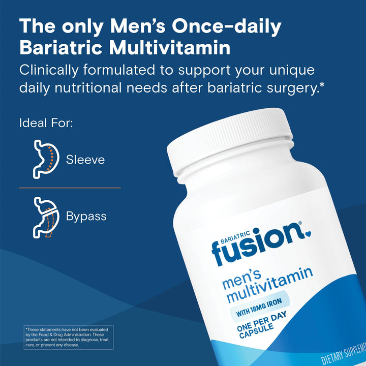 Bariatric Fusion One Per Day Bariatric Multivitamin with Iron for Men | with Prostate and Heart Support Vitamins* | Gastric Bypass and Sleeve Gastrectomy | 90 Capsules | 3 Month Supply