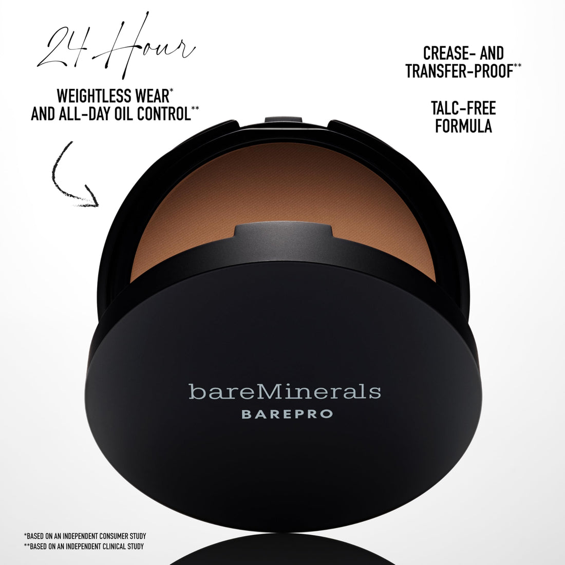 bareMinerals Barepro 24HR Skin-Perfecting Powder Foundation, Matte Pressed Powder Foundation Full Coverage with Plant-Based Squalene, Oil Control, Vegan - Fair 15 Neutral