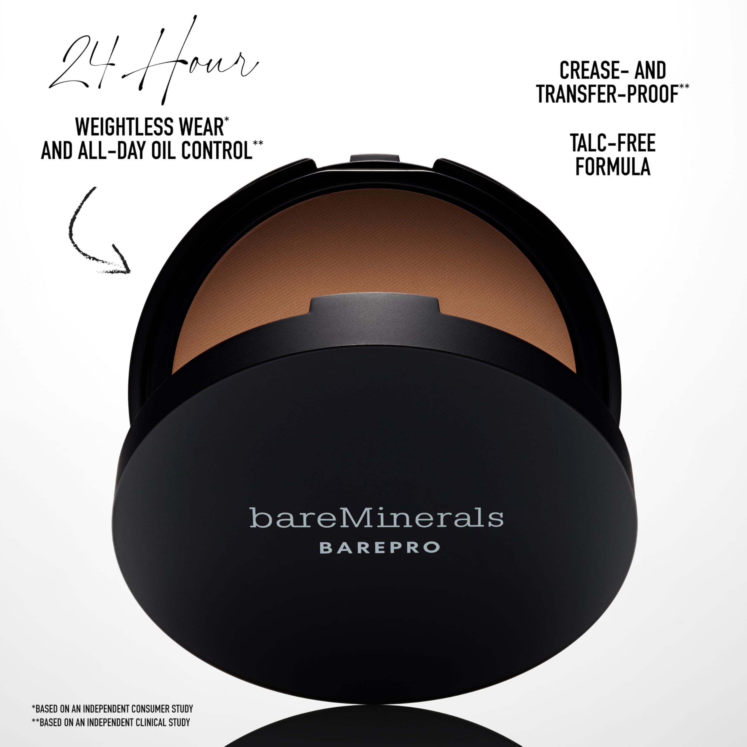bareMinerals Barepro 24HR Skin-Perfecting Powder Foundation, Matte Pressed Powder Foundation Full Coverage with Plant-Based Squalene, Oil Control, Vegan - Fair 10 Cool